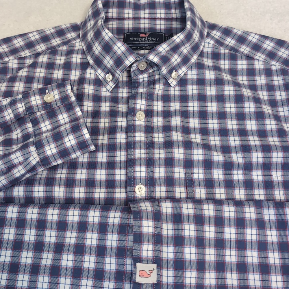 Vineyard Vines‎ Classic Fit Murray Shirt Men's Large Blue Red Plaid Whale